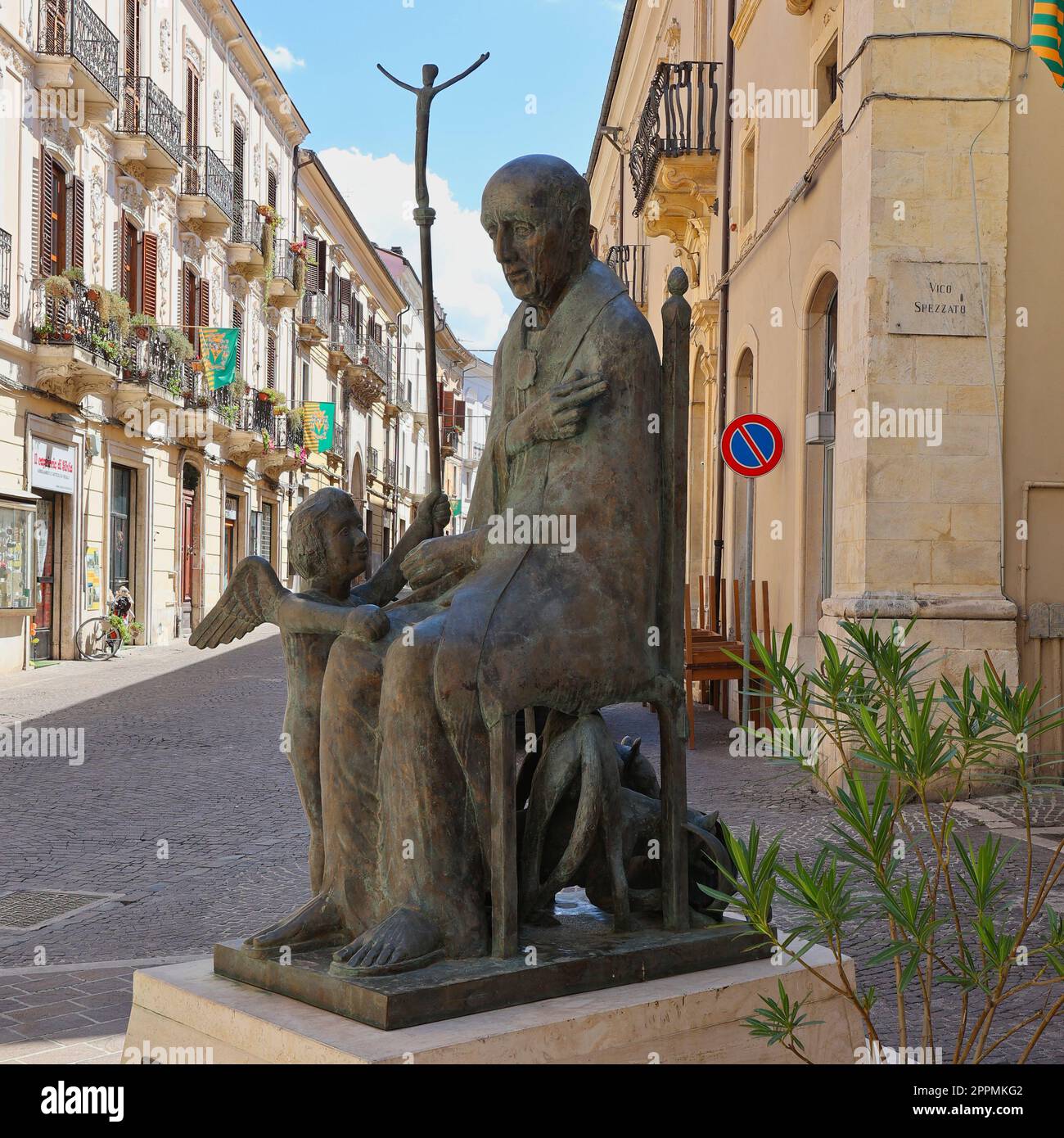 Sulmona, L`Aquila, Italy - 25 August 2022: The statue ov Celestino V. Stock Photo